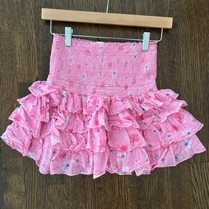 LoveShackFancy pink floral ruffled mini-skirt - Size XS